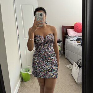 Sequined Notch Skirt Set